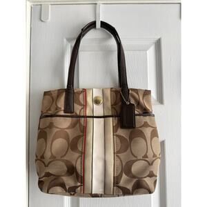 Coach F24666 Signature Multi Stripe Tote Vermillion Multicolor Y2K
